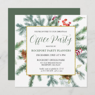 Elegant Winter Greenery Christmas Office Party Invitation