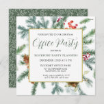 Elegant Winter Greenery Christmas Office Party Invitation<br><div class="desc">This square DIY template features a gold frame decorated with pine branches,  red berries and pine cones. Lots of white space gives it an open and elegant feeling.</div>