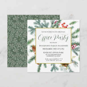 Elegant Winter Greenery Christmas Office Party Invitation