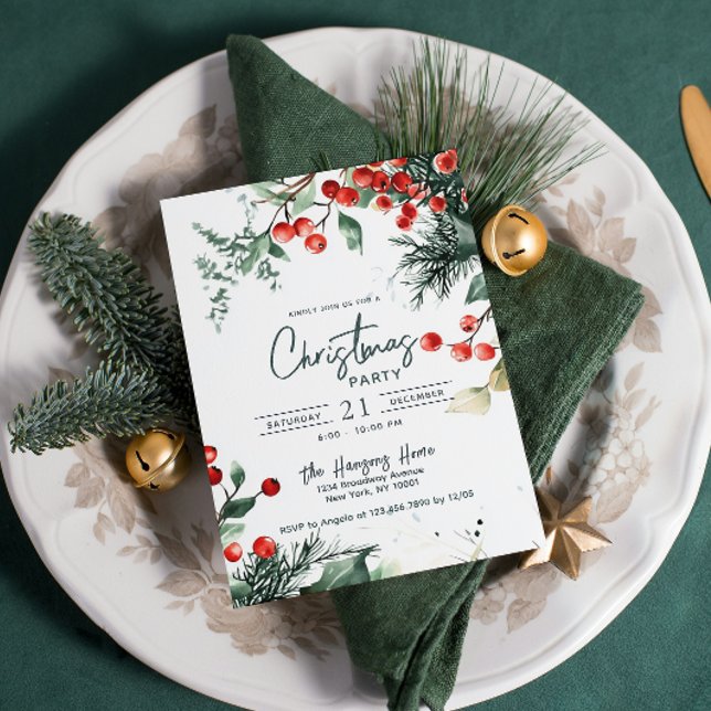 Elegant Winter Greenery Christmas Party Invitation (Creator Uploaded)