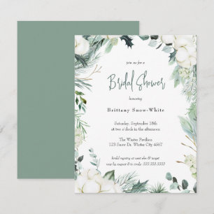 Elegant Winter Greenery Cotton Eucalyptus Bridal Invitation