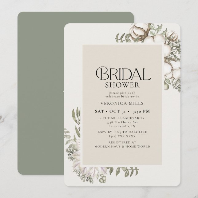 Elegant Winter Greenery Floral Bridal Shower Invitation (Front/Back)