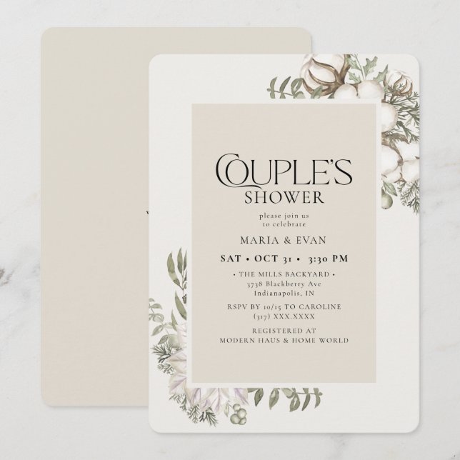 Elegant Winter Greenery Floral Couple's Shower Invitation (Front/Back)