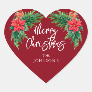 Elegant Winter Greenery Heart Sticker