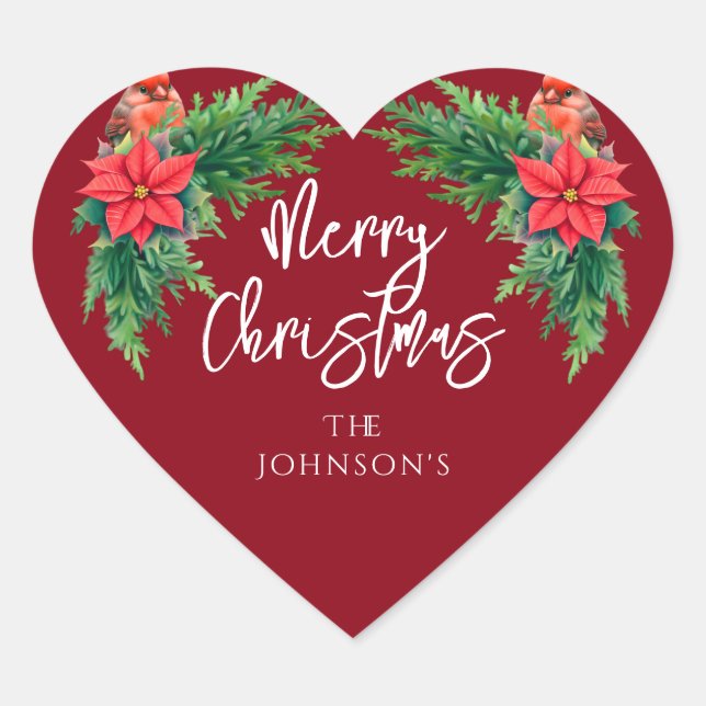 Elegant Winter Greenery Heart Sticker (Front)