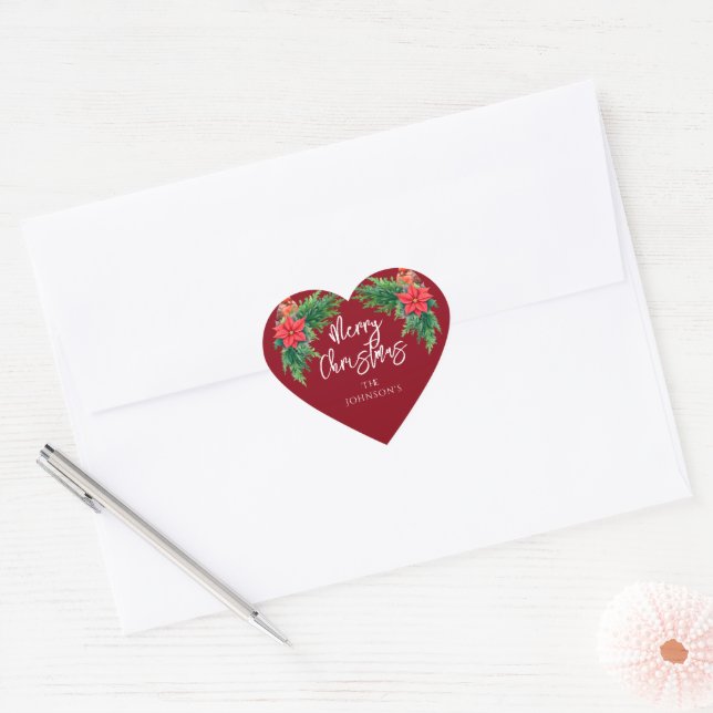 Elegant Winter Greenery Heart Sticker (Envelope)