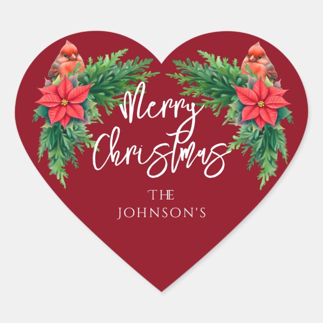 Elegant Winter Greenery Heart Sticker (Front)