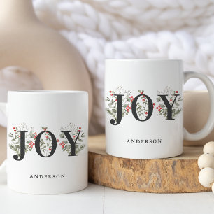 Elegant Winter Greenery JOY Christmas Holiday      Coffee Mug