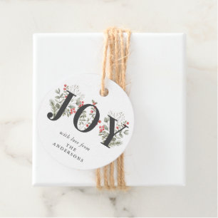 Elegant Winter Greenery JOY Christmas Holiday Gift Favour Tags