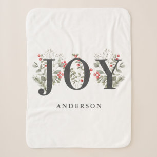 Elegant Winter Greenery JOY Christmas Holiday Sherpa Blanket