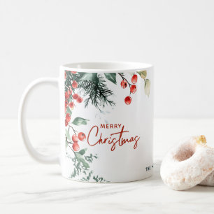 Elegant Winter Greenery Merry Christmas Custom Coffee Mug