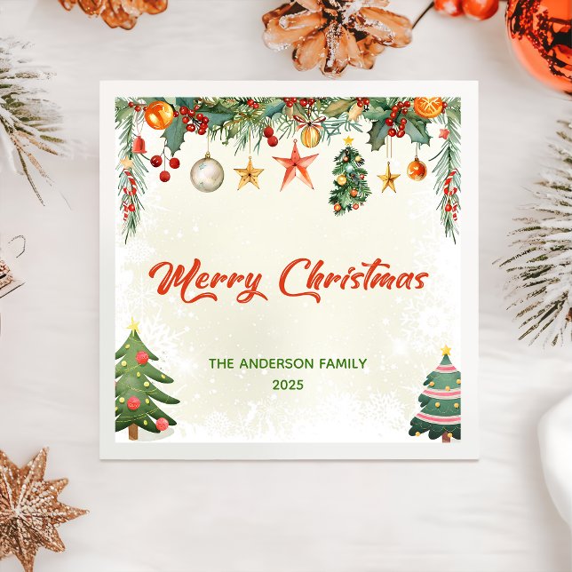 Elegant Winter Greenery Merry Christmas Napkins (Creator Uploaded)