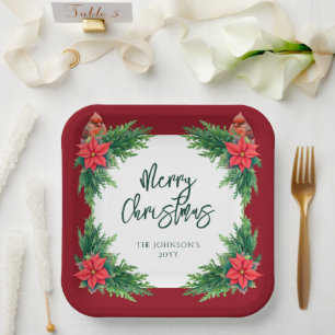 Elegant Winter Greenery Paper Plate