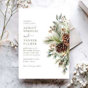 Elegant Winter Greenery Pine Wedding Invitation