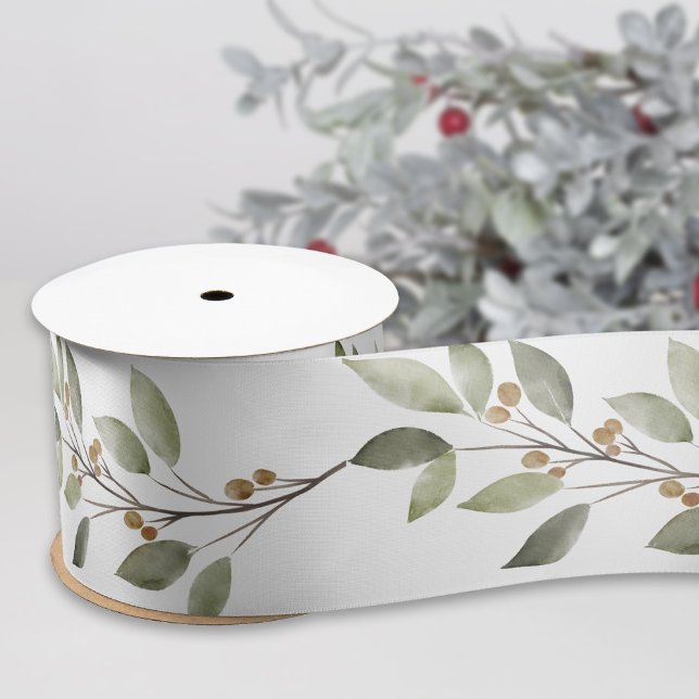 Elegant Winter Greenery Satin Ribbon (Creator Uploaded)