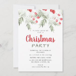 Elegant Winter Greenery Watercolor Christmas Party Invitation