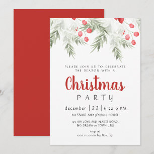 Elegant Winter Greenery Watercolor Christmas Party Invitation