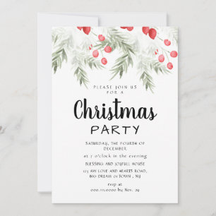 Elegant Winter Greenery Watercolor Christmas Party Invitation