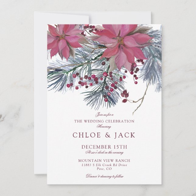 Elegant Winter Greenery Wedding Invitation (Front)