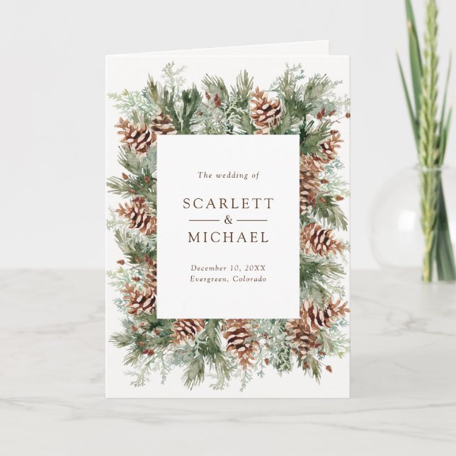 Elegant Winter Greenery Wedding Programme (Front)