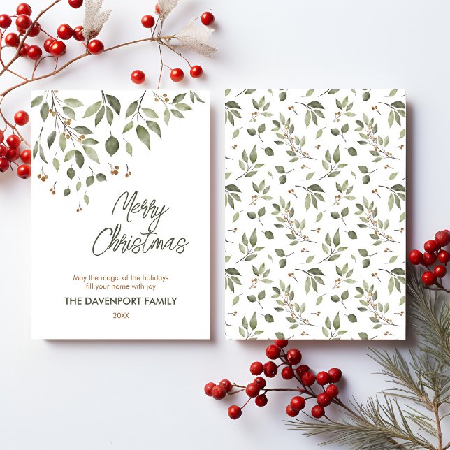 Elegant Winter Greenery with Berries Holiday Card (Creator Uploaded)