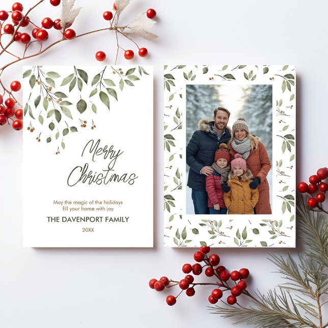 Elegant Winter Greenery with Berries Photograph Holiday Card (Creator Uploaded)