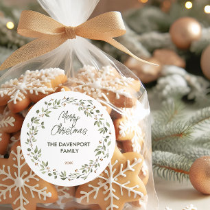 Elegant Winter Greenery Wreath Classic Round Sticker