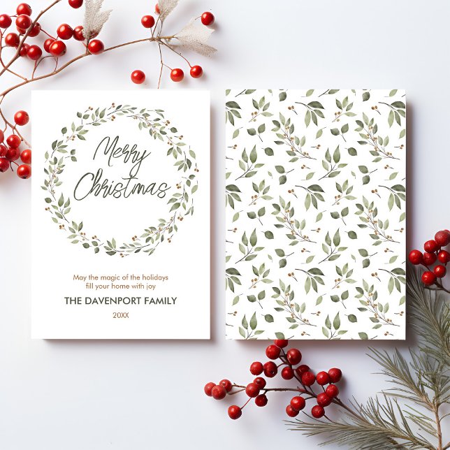 Elegant Winter Greenery Wreath Holiday Card (Creator Uploaded)