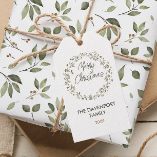 Elegant Winter Greenery Wreath Holiday Gift Tags