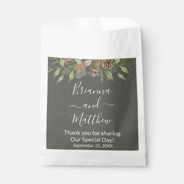 Elegant Winter Grey Wedding Favour Bag (Front)
