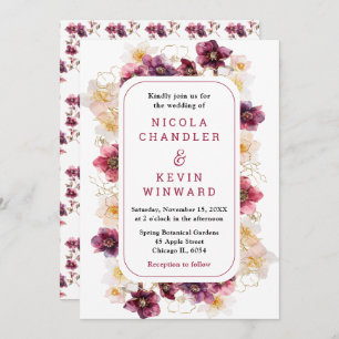 Elegant Winter Hellebore Floral Burgundy Wedding Invitation