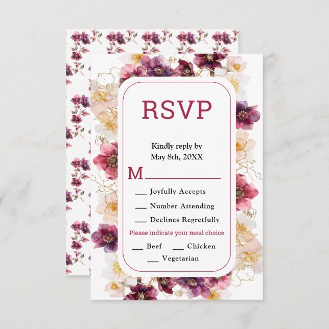 Elegant Winter Hellebore Floral Burgundy Wedding RSVP Card (Front/Back)