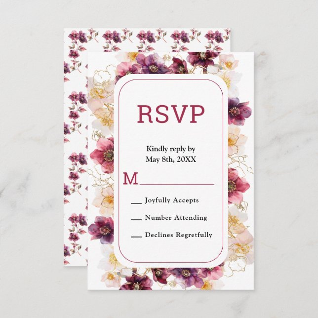 Elegant Winter Hellebore Floral Burgundy Wedding  RSVP Card (Front/Back)