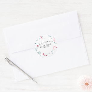 Elegant Winter Holiday Address Classic Round Sticker