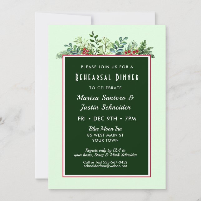 Elegant Winter Holiday Christmas Rehearsal Dinner Invitation (Front)