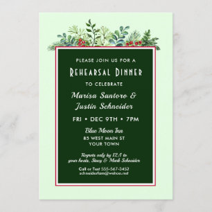 Elegant Winter Holiday Christmas Rehearsal Dinner Invitation