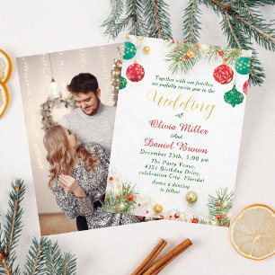 Elegant Winter holiday Christmas Wedding Invitation