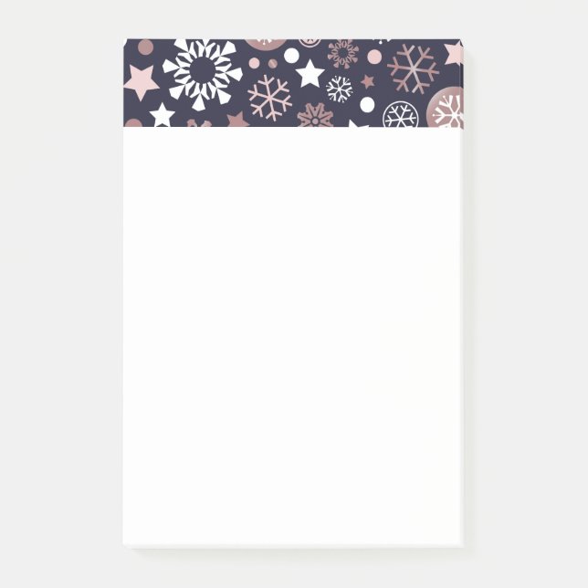 Elegant winter holidays pink gold metallic snow post-it notes (Front)