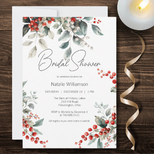 Elegant Winter Holly Bridal Shower  Invitation