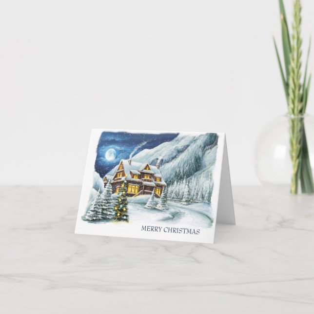 Elegant Winter House Christmas Corporate Greeting Holiday Card (Front)