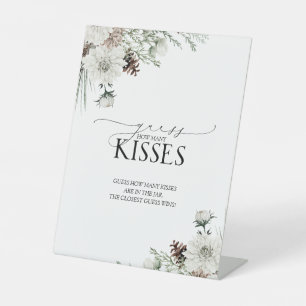 Elegant Winter How Many Kisses Floral Watercolor Pedestal Sign