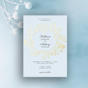 Elegant Winter Ice Blue Gold Berry Wreath Wedding