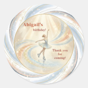Elegant Winter Ice Skating Birthday Classic Round Sticker
