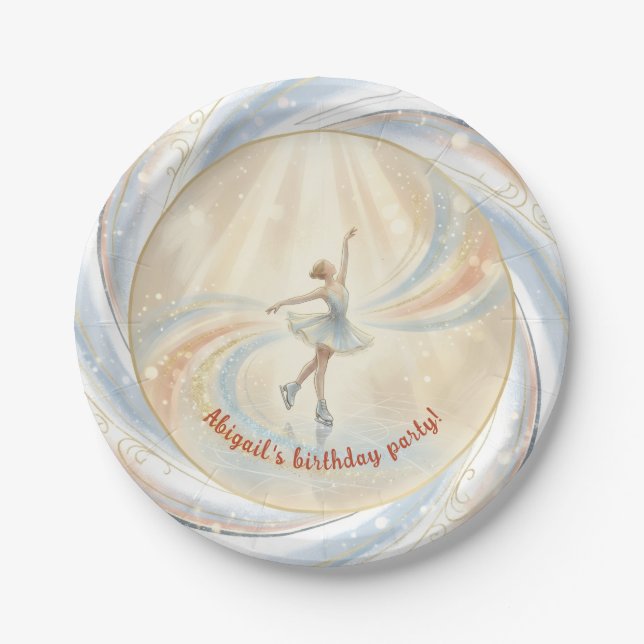 Elegant Winter Ice Skating Birthday  Paper Plate (Front)