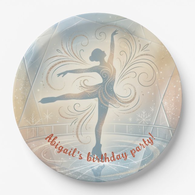 Elegant Winter Ice Skating Birthday  Paper Plate (Front)