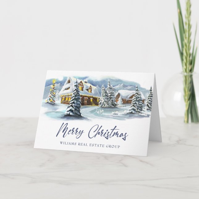 Elegant Winter Land Christmas Corporate Greeting Holiday Card (Front)