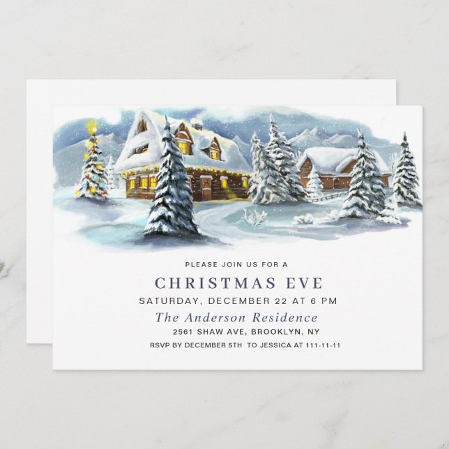 Elegant Winter Landscape Holiday CHRISTMAS EVE Invitation (Front/Back)