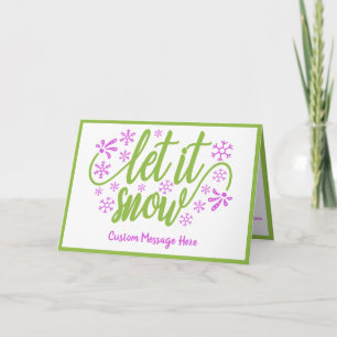 Elegant Winter Let It Snow Purple Green Greeting Card
