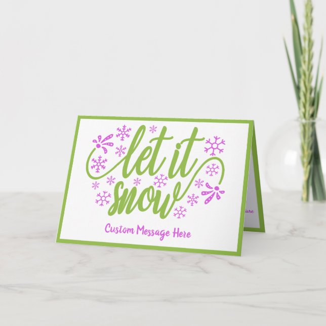 Elegant Winter Let It Snow Purple Green Greeting Card (Front)