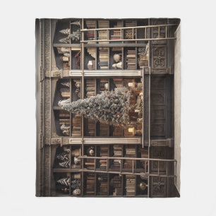 Elegant Winter Library Fleece Blanket